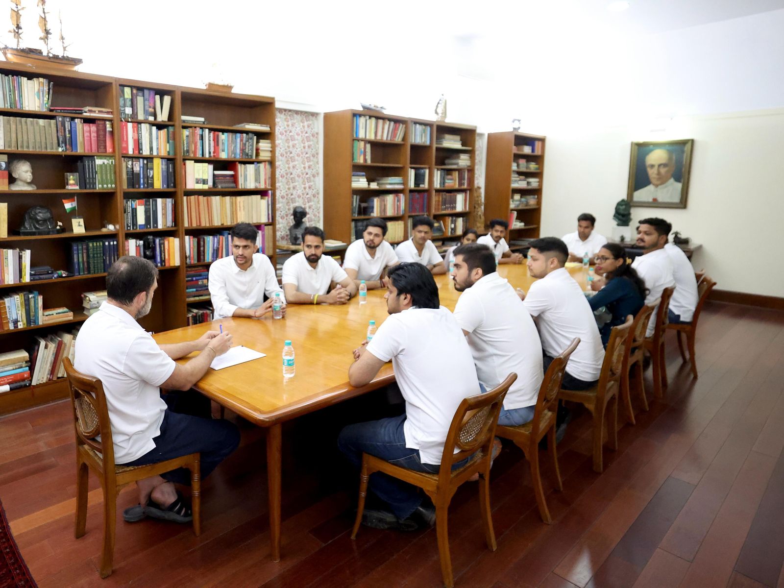 A delegation of elected student union leaders from different universities meet Rahul Gandhi