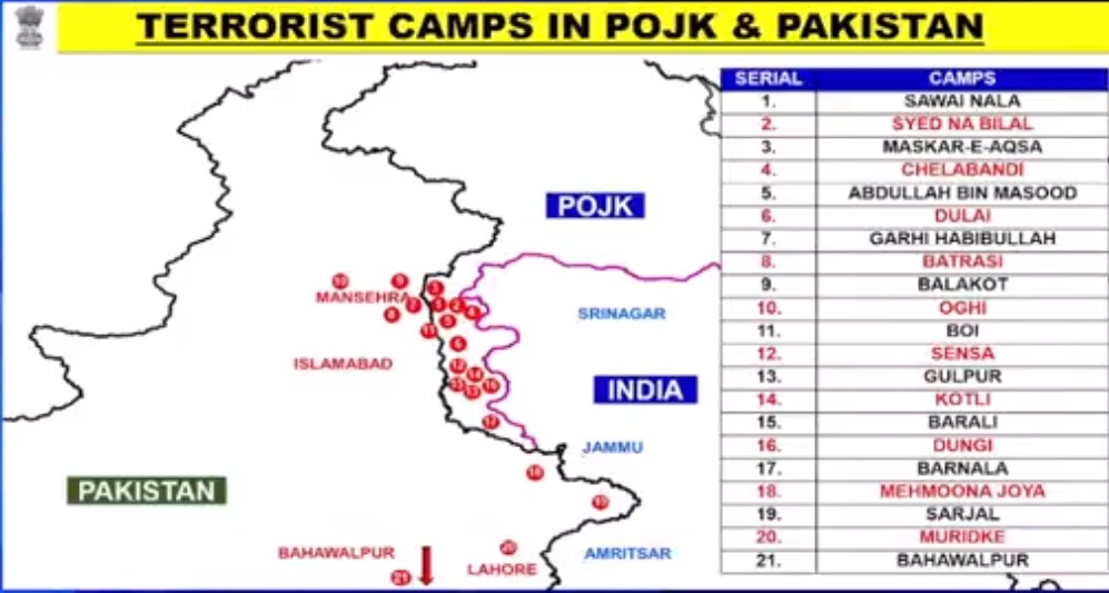 Operation Sindoor: Location of the 9 terrorist camps that were targeted and successfully destroyed last night