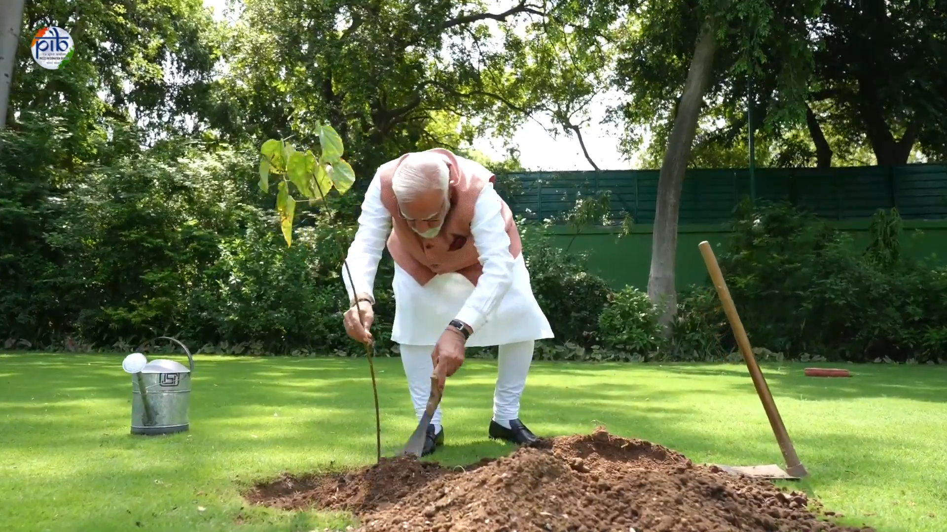 Prime Minister Narendra Modi plants sindoor sapling at his residence in New Delhi on World Environment Day