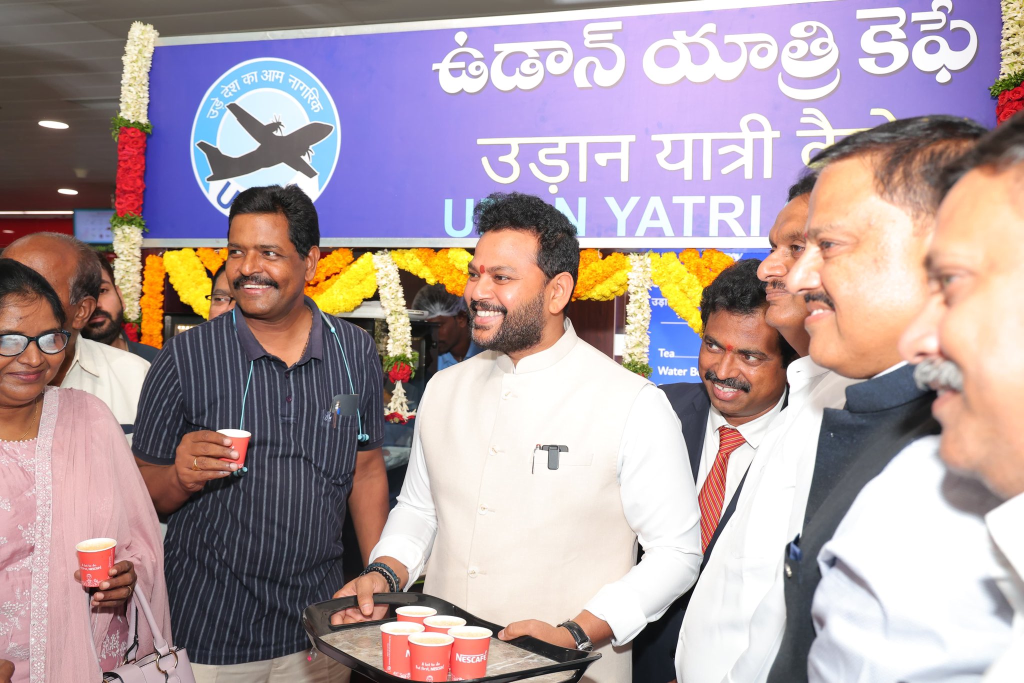 Ram Mohan Naidu, Union Minister of Civil Aviation,  inaugurates Udan Yatri Café at Vijayawada Airport